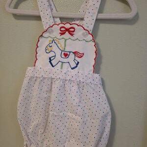 Vintage Baby Romper with Embroidered Horse